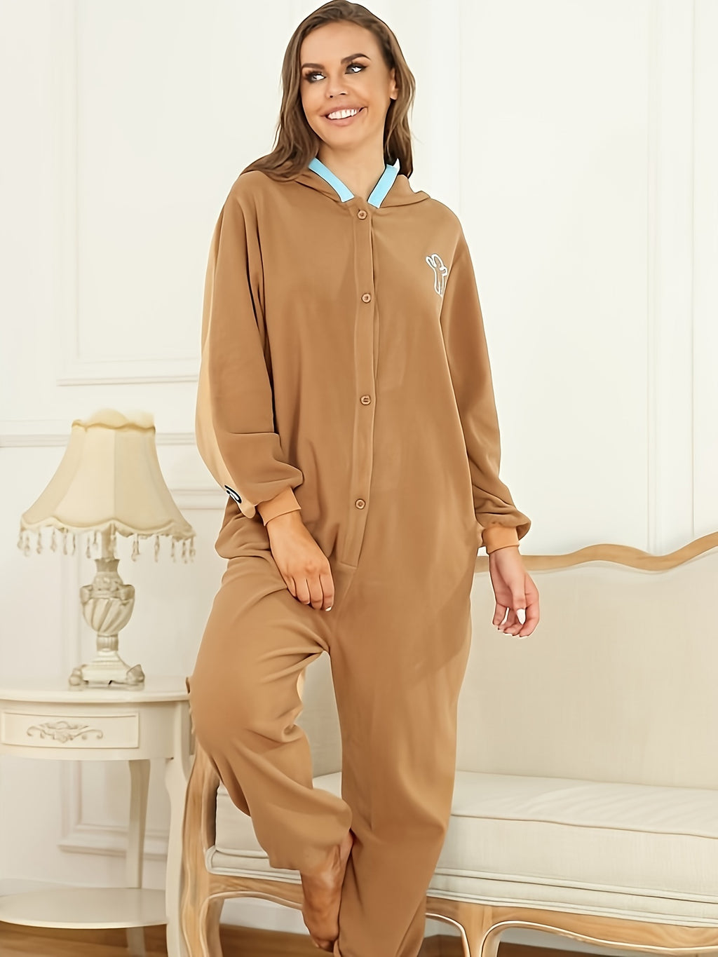 Unisex Long Sleeve Long Pants Warm Polar Fleece Fall/Winter Onesie Costumes One Piece Cosplay Pajama Sleepwear for Adult Gingerbread Men