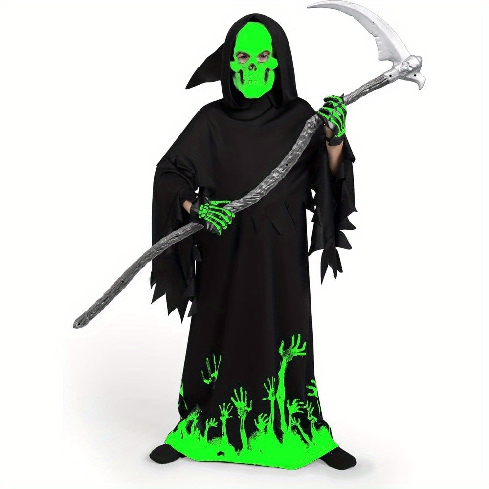 SYNCFUN Glow in the Dark Grim Reaper Costume for Boys, Halloween Costumes for Kids, Boys
