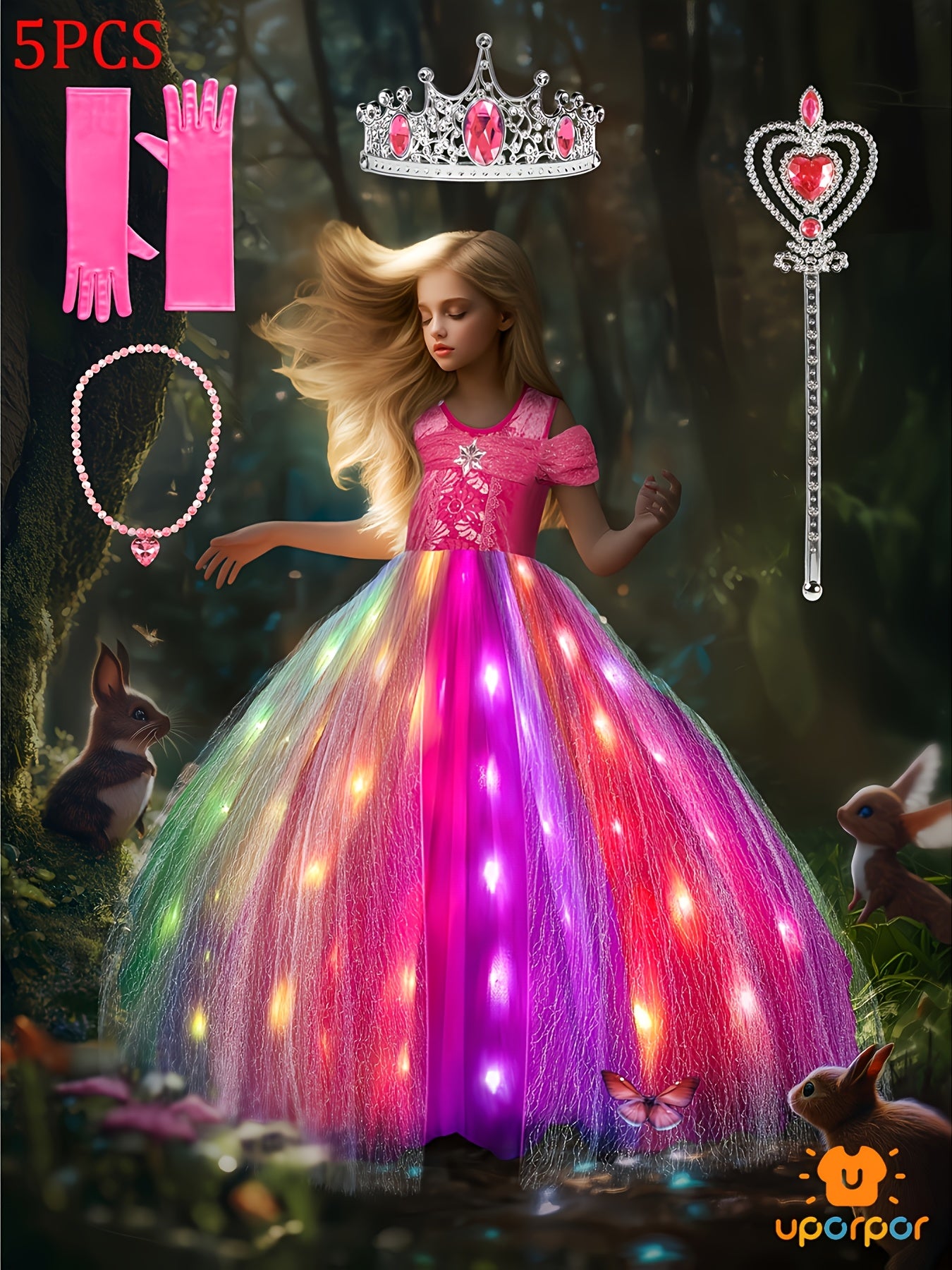 Vestito Principessa LED Bambina con Controllo Wireless – Costume Luminoso RGB per Feste