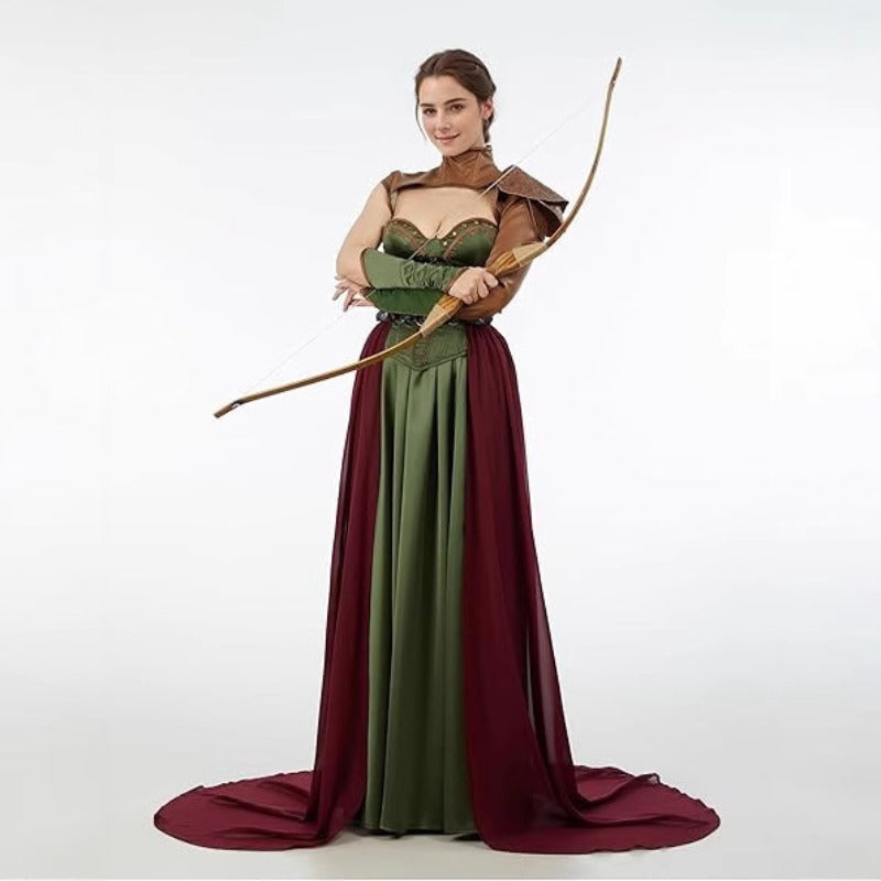 Complete Medieval Renaissance Lady Viking Costume - Green & Burgundy Historical Dress with Belt & Cape, Renaissance Faire Outfit, Viking Warrior Cosplay, Themed Party Attire for Women (Costume &), Dresses For Women, Party Dre
