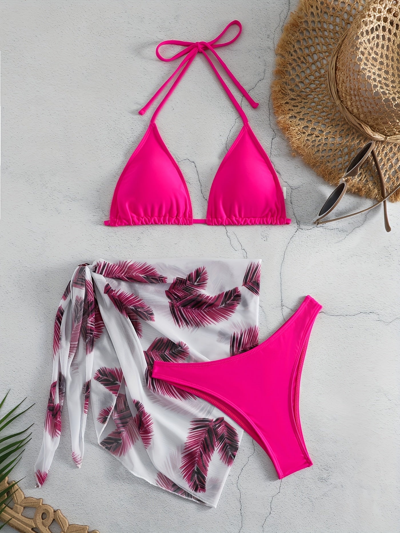 Bikini Donna 3 Pezzi Mesh Stampa - Collo V Laccetti Alta Elasticità