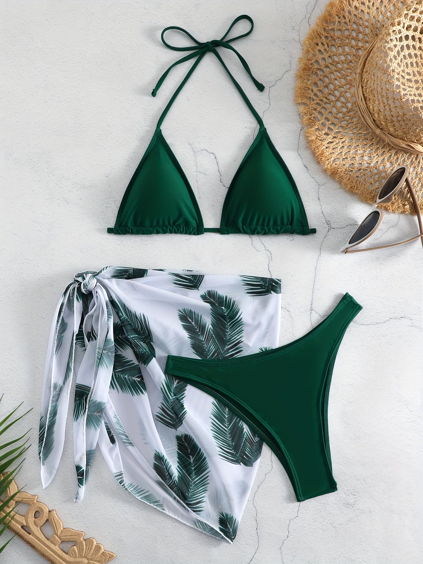 Bikini Donna 3 Pezzi Mesh Stampa - Collo V Laccetti Alta Elasticità