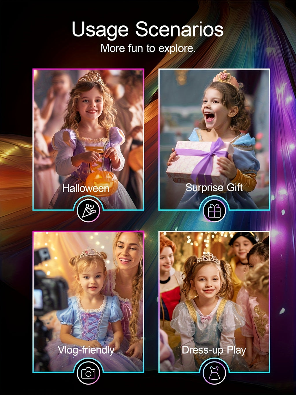 Vestito Principessa LED Bambina con Controllo Wireless – Costume Luminoso RGB per Feste