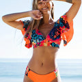 Bikini Donna 2 Pezzi Stampa Floreale Ruffle - Collo V Laccetti Alta Elasticità