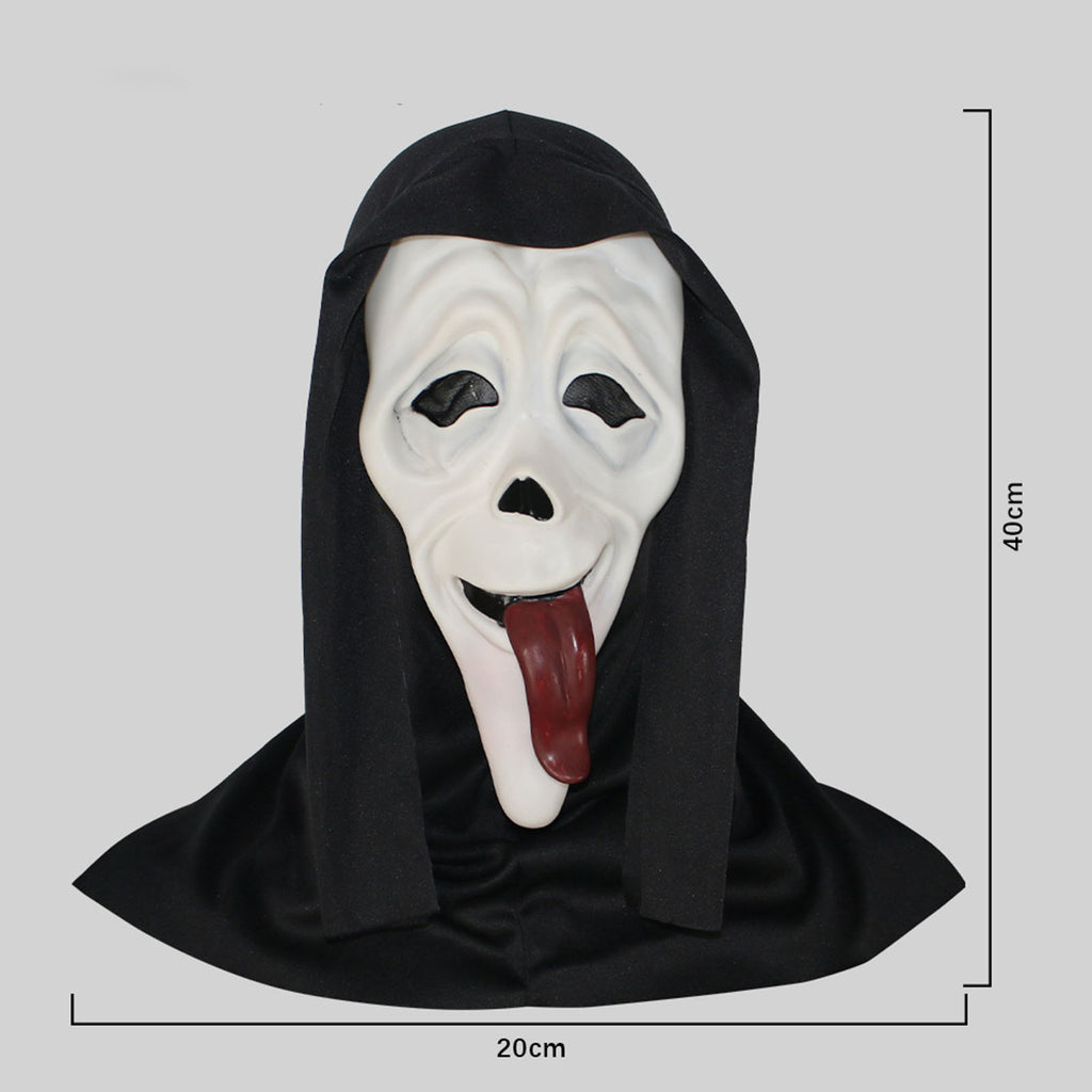 Horror Mask with Red Tongue & Black Hat - Realistic Rice Texture & Exaggerated Eyes - Lightweight Silicone Halloween Costume Mask for Adults - Easy to Wear, No Batteries/Electricity - Spooky Party Makeup for Halloween, Carniv