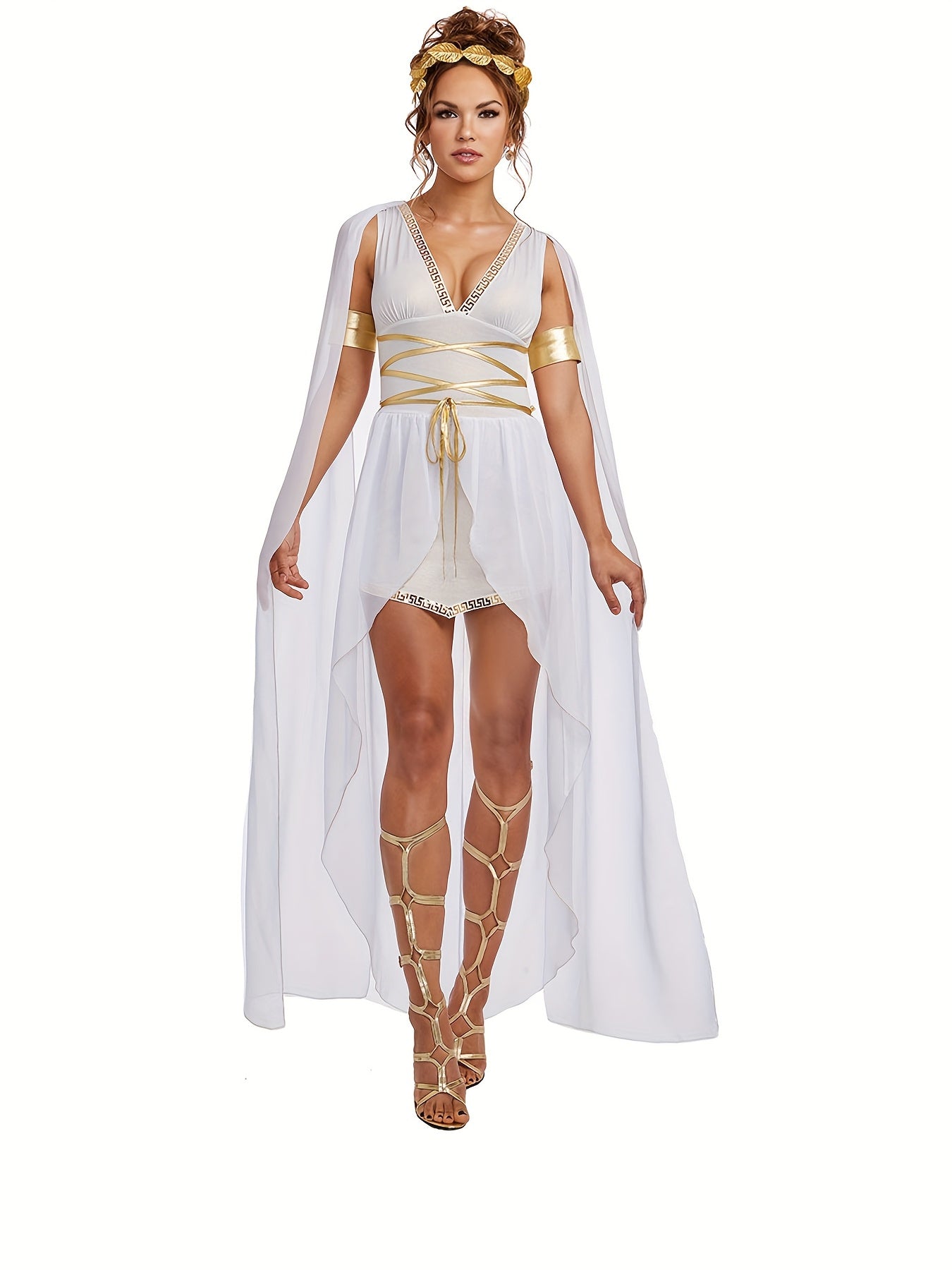 Medieval Halloween Costume Role Play Ancient Roman Greek Goddess Carnival Stage Outfit Set 4pcs Set: Dress+ Headpiece+ Sleeves+ Belt, Halloween Costumes Women, Womens Halloween Costume, Costumes For Women, Halloween Disfraz,