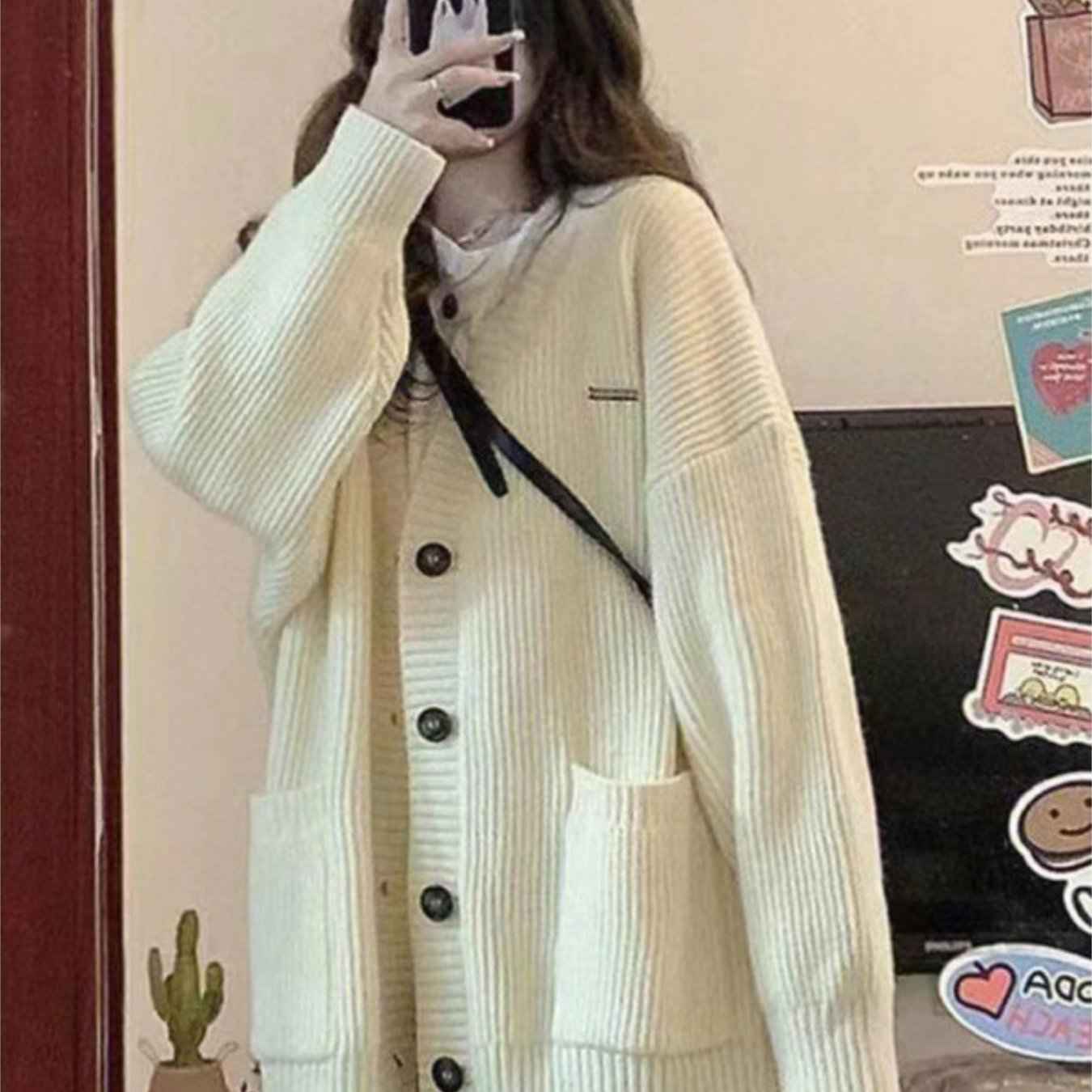 Women'S 2025 New V-Neck Cardigan Sweater Coat - Loose Mid-Length Button-Front Closure, Long Sleeve Winter Warmth, Casual to Semi-Formal Solid Color Sweater Jacket, Versatile Everyday Outerwear for Fall & Winter, Easy-Care Coz