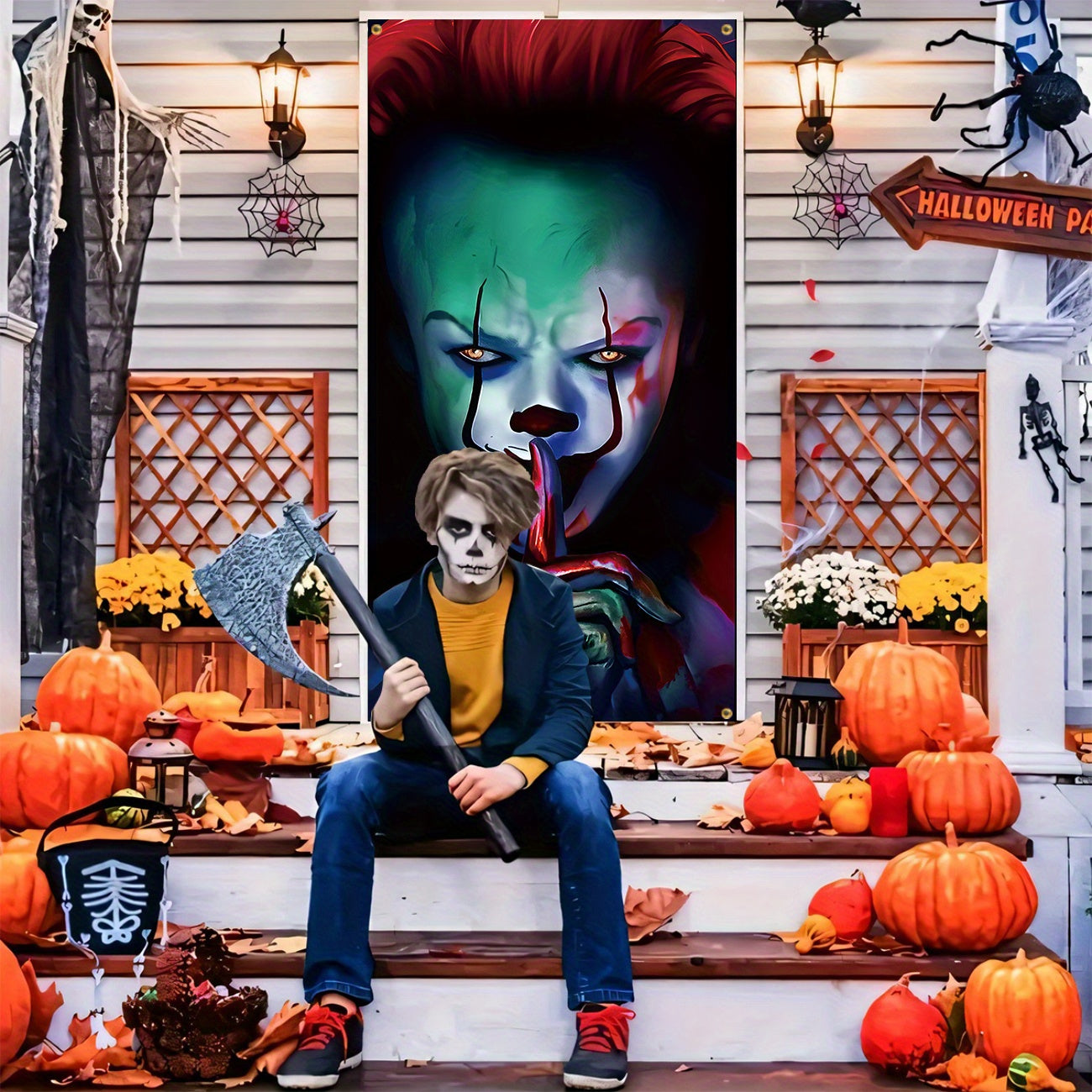 Banner Porta Halloween 2D – Decorazione Faccia Spaventosa per Ingresso e Giardino