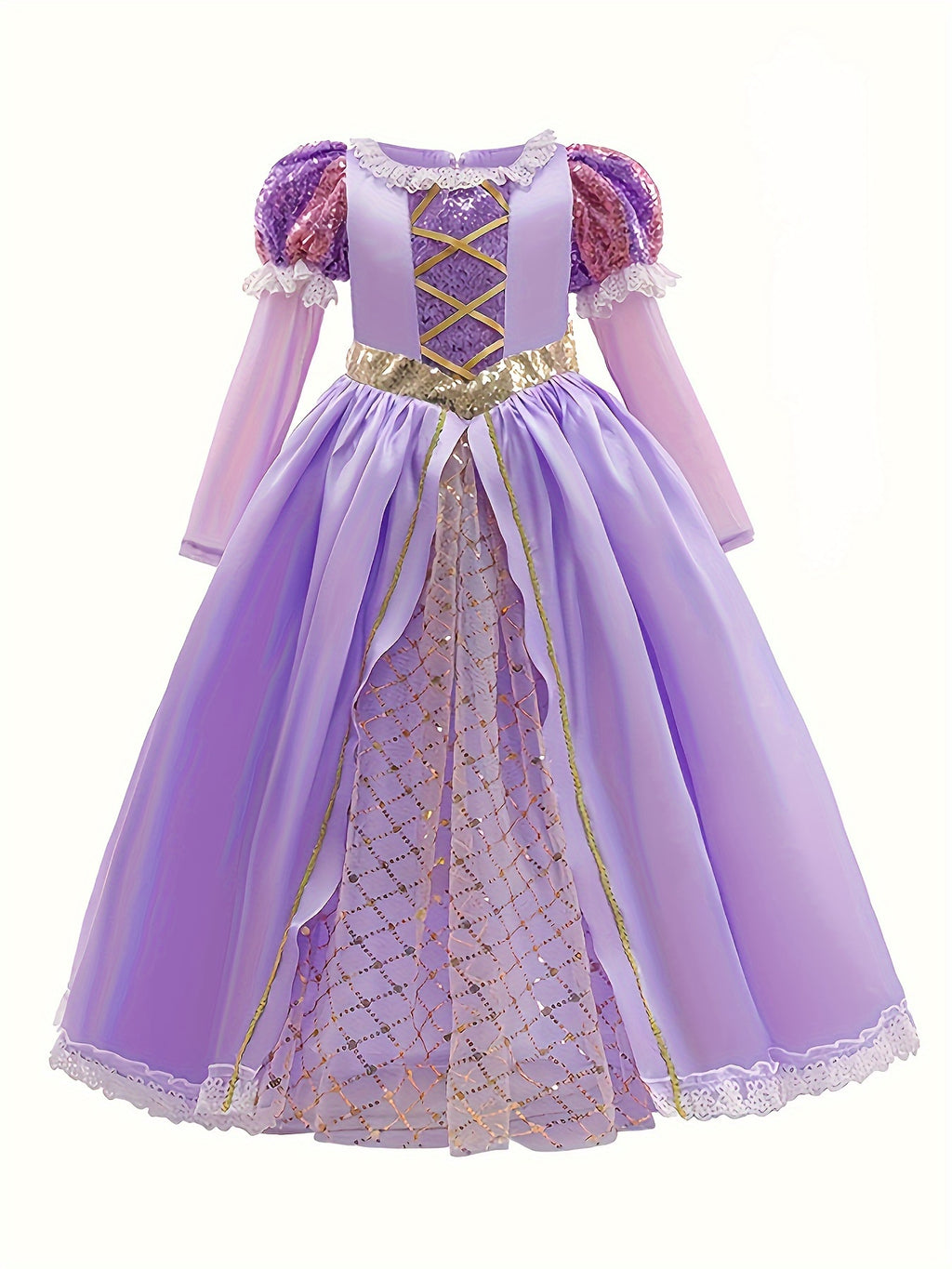 Vestito Principessa Viola con Tiara Dorata – Costume Bambina per Halloween e Feste