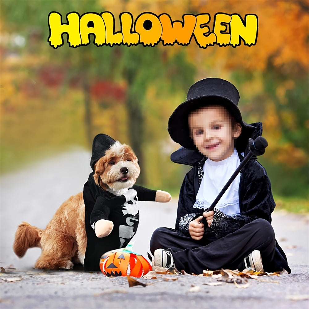 Dog Halloween Costumes Glow-in-The-Dark Skeleton Skull Outfit & Hat Small Dog Costume, Funny Scary Halloween Costumes Cosplay Clothes For Small Dog S, Black