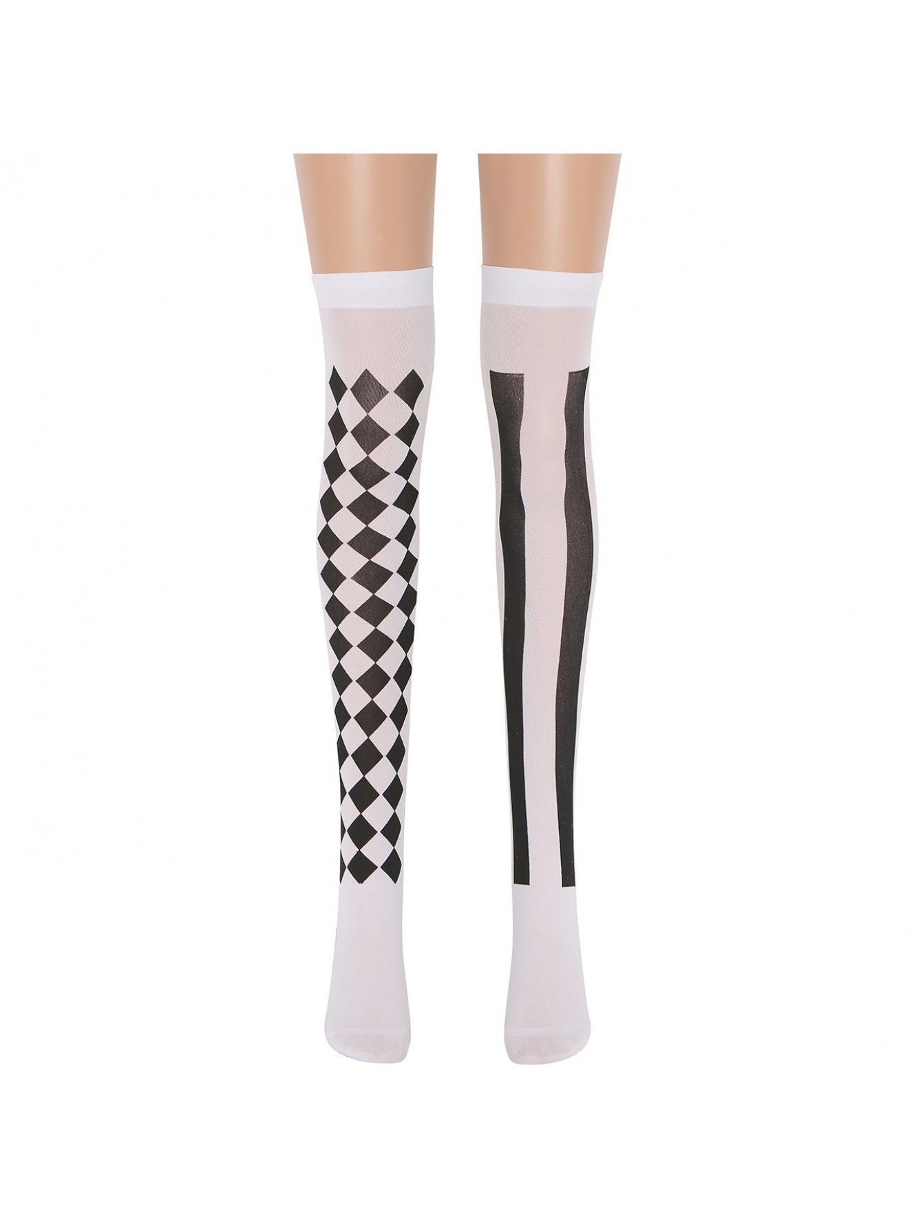 Carnival Plaid Jester Costume- Off-Shoulder Ruffle Skirt with Contrast Polka Dots and Diamond Pattern, Includes Headpiece and Leg Warmers, Party Season Stage Performance Outfit, Circus Style Set