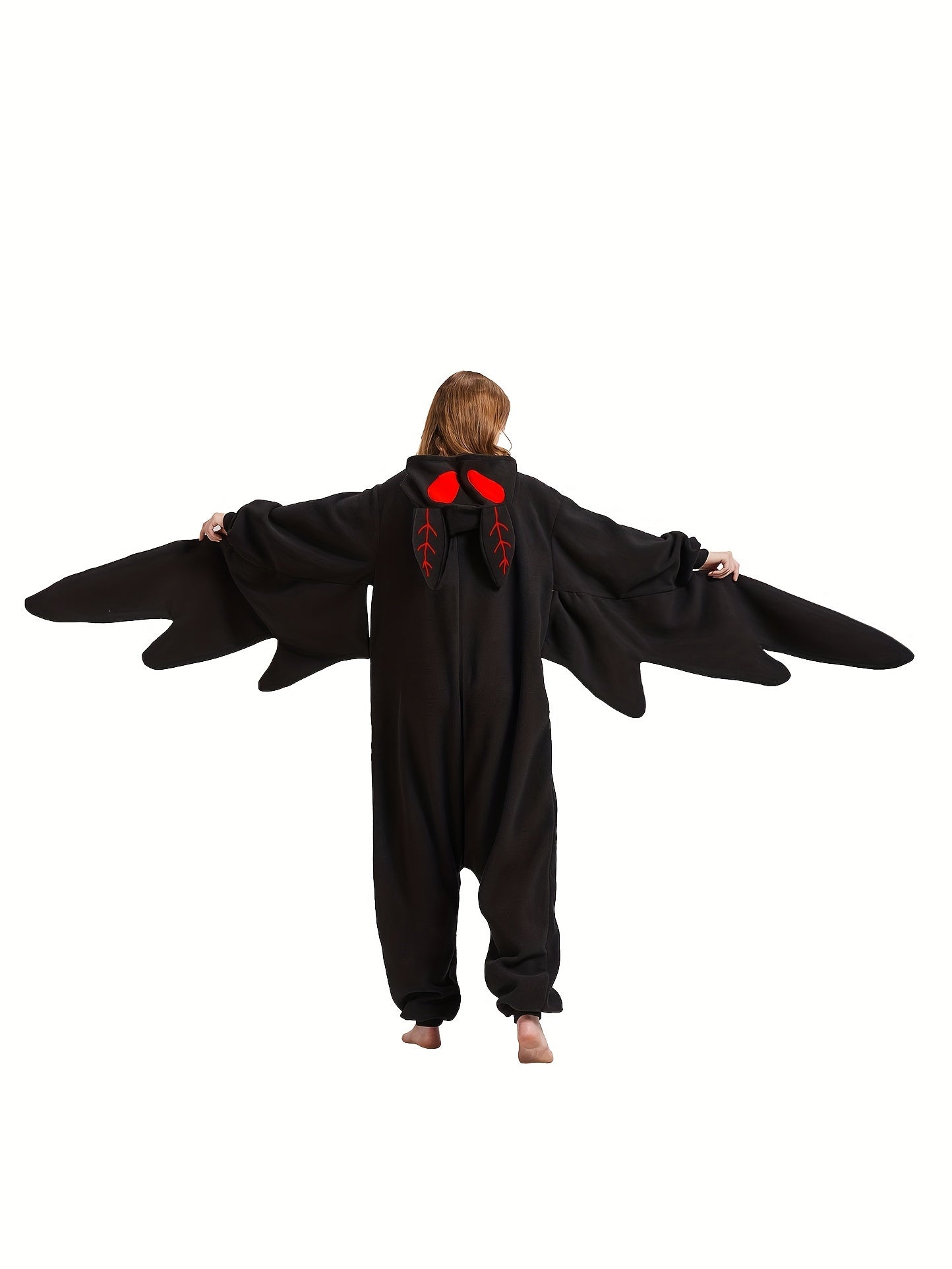 Cartoon Mothman Fuzzy Hooded Jumpsuit, Cute Long Sleeve Zip Up Pajamas - Perfect For Halloween & Christmas Cosplay Costumes, Women's Sleepwear & Loungewear