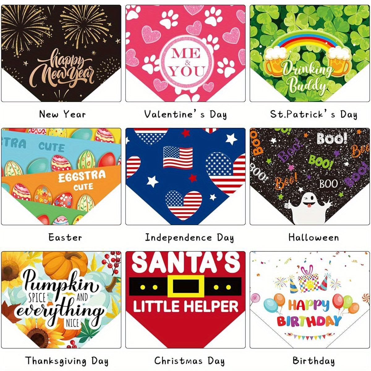 9pcs Adjustable and Washable Patriotic Holiday Bandanas for Large Dogs - Perfect for Birthday Costumes!
