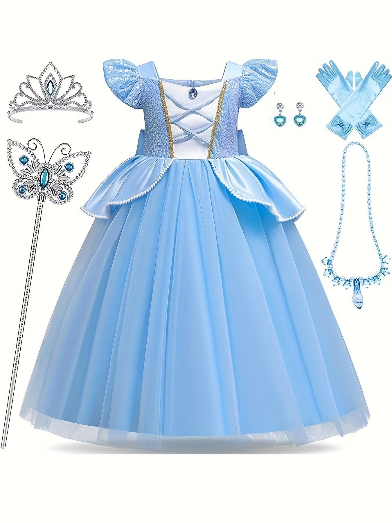 Vestito Principessa Bambina con Accessori – Costume Elegante per Carnevale Halloween e Feste