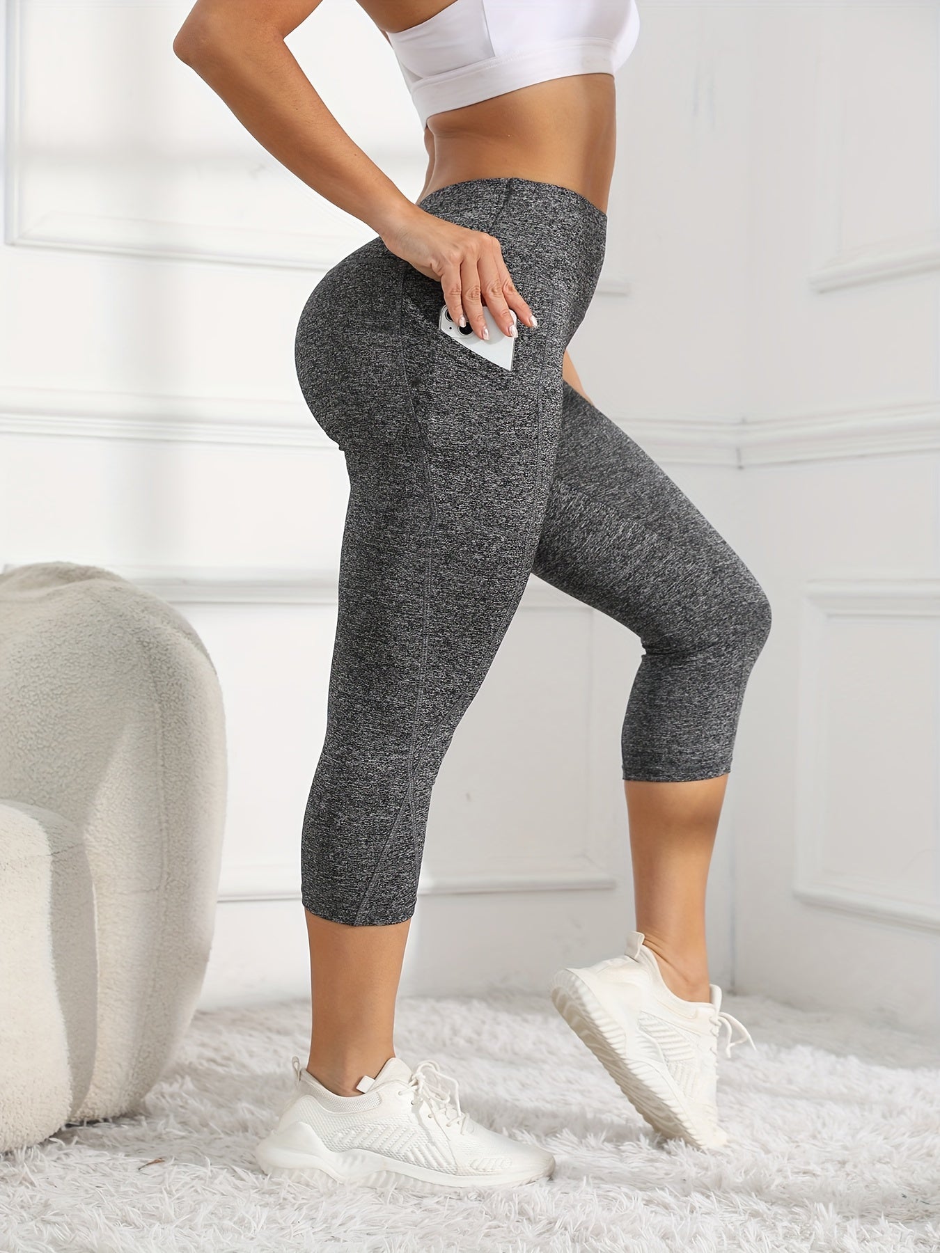 Leggings Yoga Donna Vita Alta 7/8 - Pantaloni Sportivi con Tasca Push-Up