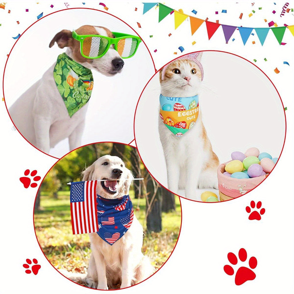 9pcs Adjustable and Washable Patriotic Holiday Bandanas for Large Dogs - Perfect for Birthday Costumes!