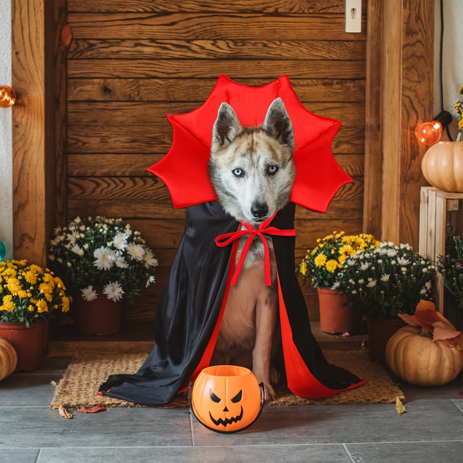 Costume Halloween Cane Vampiro Diavolo - Mantello Rosso Nero per Cani Piccoli Medi Grandi