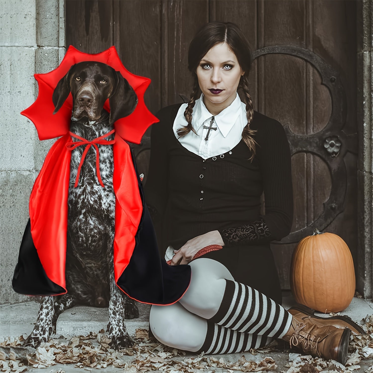 Costume Halloween Cane Vampiro Diavolo - Mantello Rosso Nero per Cani Piccoli Medi Grandi