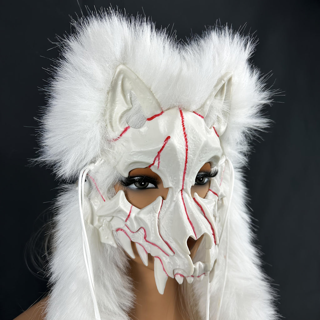 [Viking Warrior Mask] Viking Warrior and Wolf Mask with Faux Fur Headpiece | Carnival, Halloween, Winter Novelty Costume - No Battery
