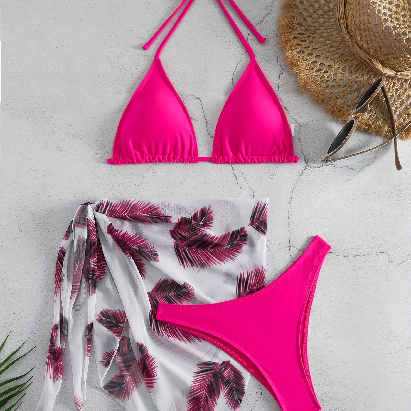 Bikini Donna 3 Pezzi Mesh Stampa - Collo V Laccetti Alta Elasticità