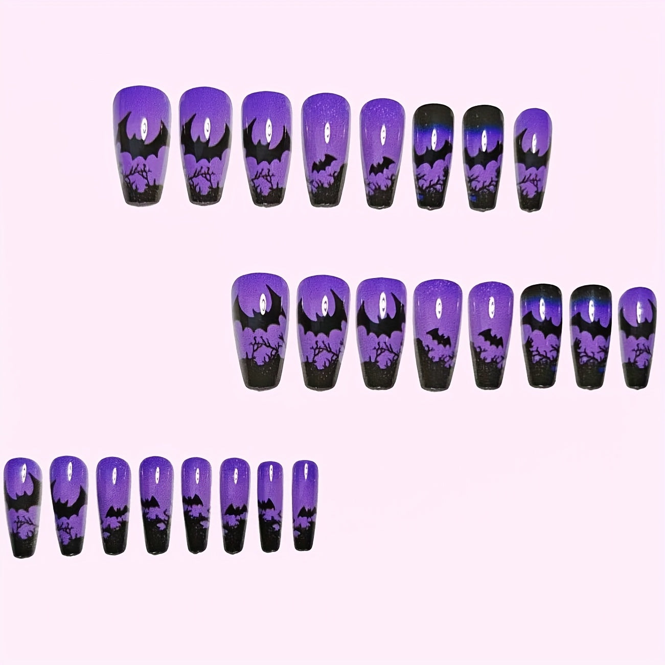 24pcs Full Cover Bat Wraps Compatible for Halloween Costumes - Detachable Bat Wing Shards, Glossy Machine Nails (24pcs) for Hands & Feet, Application, No Removal