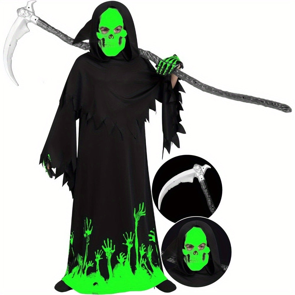 SYNCFUN Glow in the Dark Grim Reaper Costume for Boys, Halloween Costumes for Kids, Boys