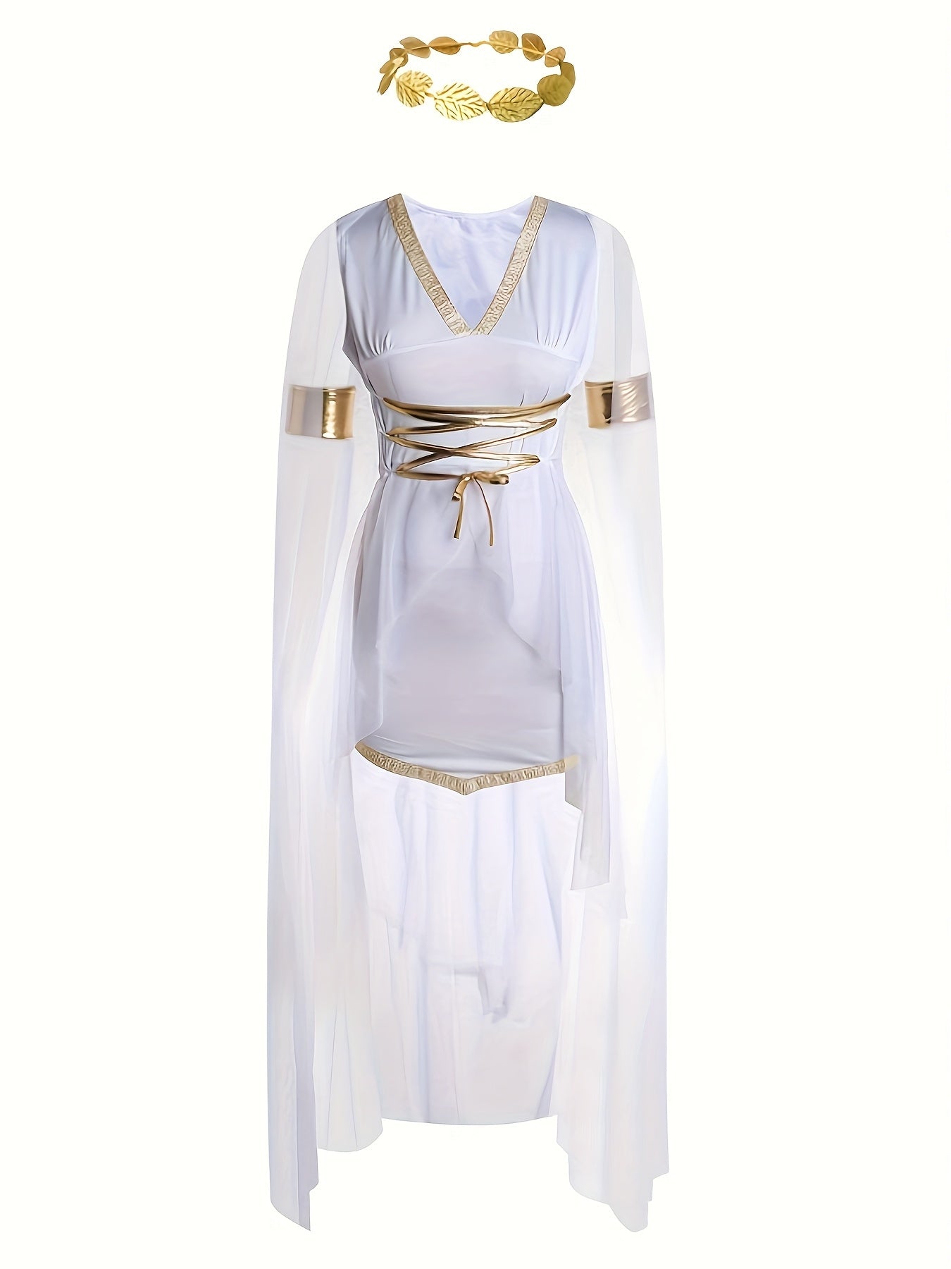 Medieval Halloween Costume Role Play Ancient Roman Greek Goddess Carnival Stage Outfit Set 4pcs Set: Dress+ Headpiece+ Sleeves+ Belt, Halloween Costumes Women, Womens Halloween Costume, Costumes For Women, Halloween Disfraz,