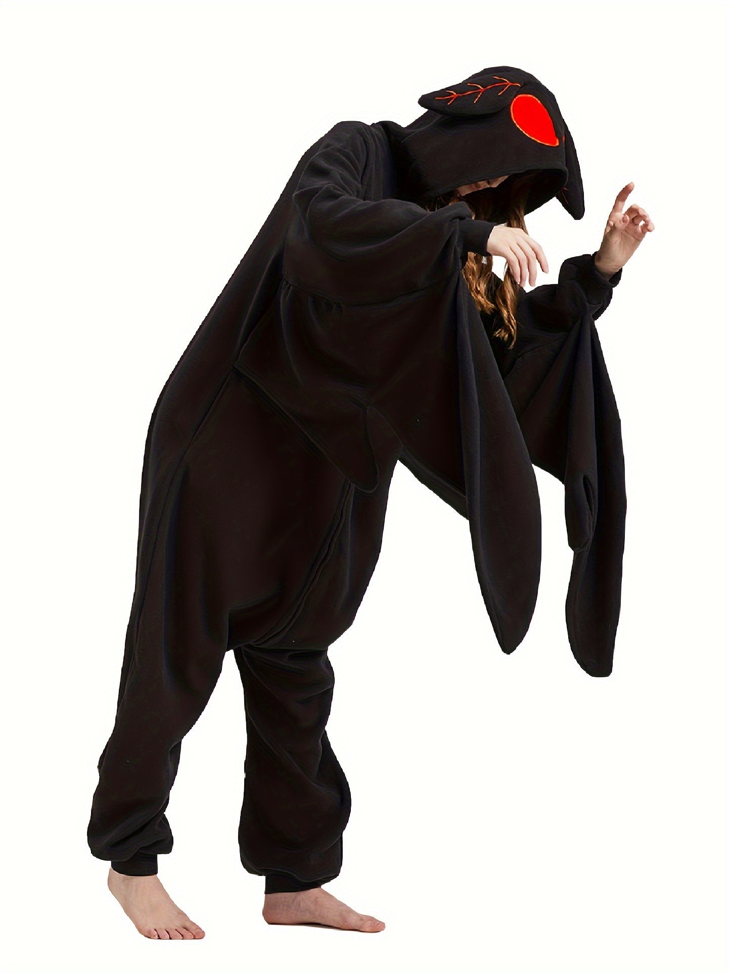 Cartoon Mothman Fuzzy Hooded Jumpsuit, Cute Long Sleeve Zip Up Pajamas - Perfect For Halloween & Christmas Cosplay Costumes, Women's Sleepwear & Loungewear