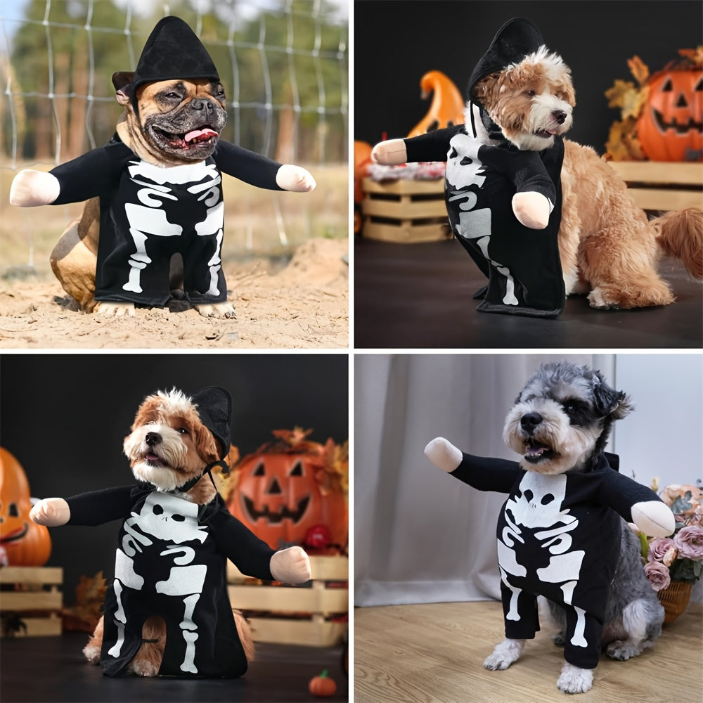 Dog Halloween Costumes Glow-in-The-Dark Skeleton Skull Outfit & Hat Small Dog Costume, Funny Scary Halloween Costumes Cosplay Clothes For Small Dog S, Black