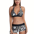 Bikini Donna 2 Pezzi Mimetico - Halter Collo V Slip Boxer Laccetti Laterali