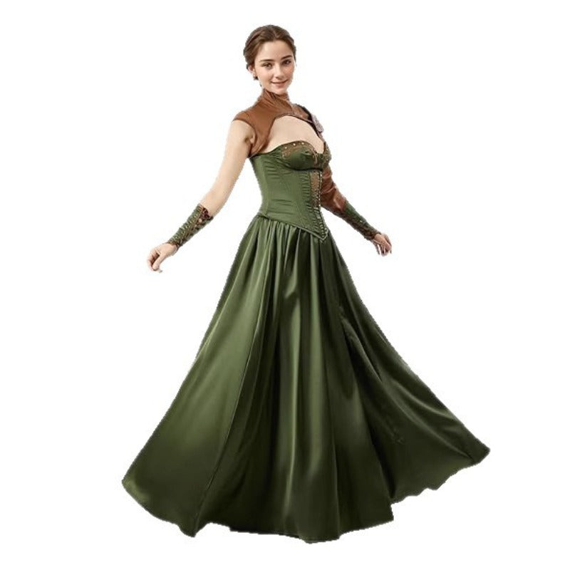 Costume Donna Medievale Rinascimentale – Abito Viking con Cintura e Mantello