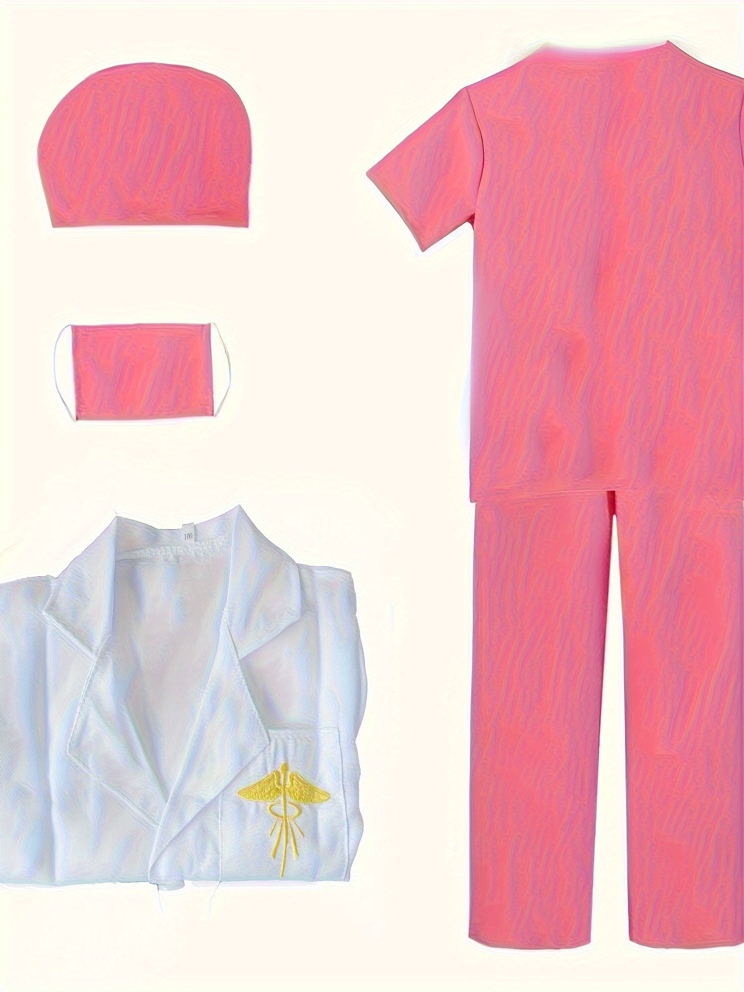 Set Costume Medico Bambini – 6 Pezzi Grembiule, Pantaloni, Cappello, Maschera, Cartellino Nome e Giacca Ricamata