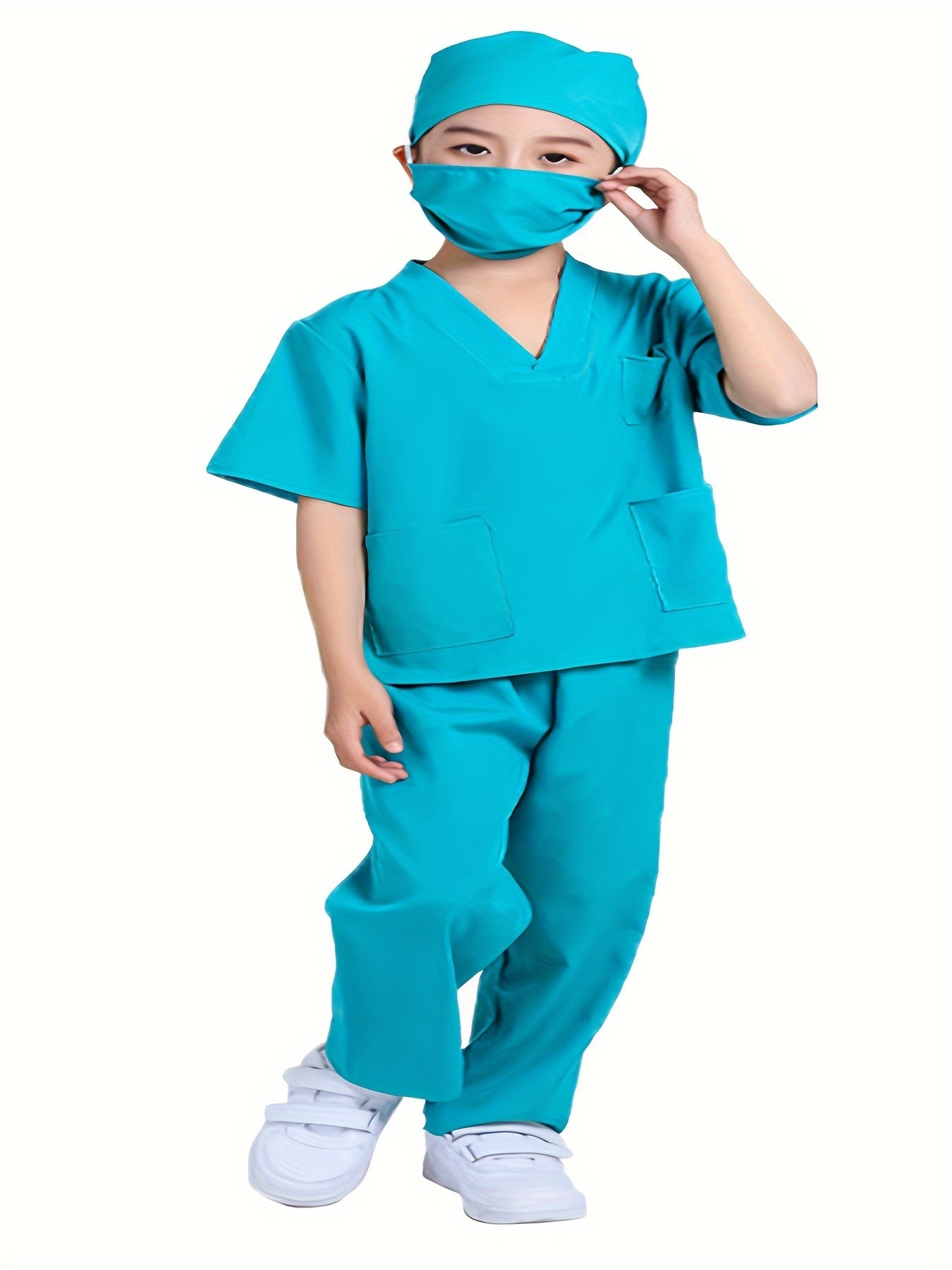 Set Costume Medico Bambini – 6 Pezzi Grembiule, Pantaloni, Cappello, Maschera, Cartellino Nome e Giacca Ricamata