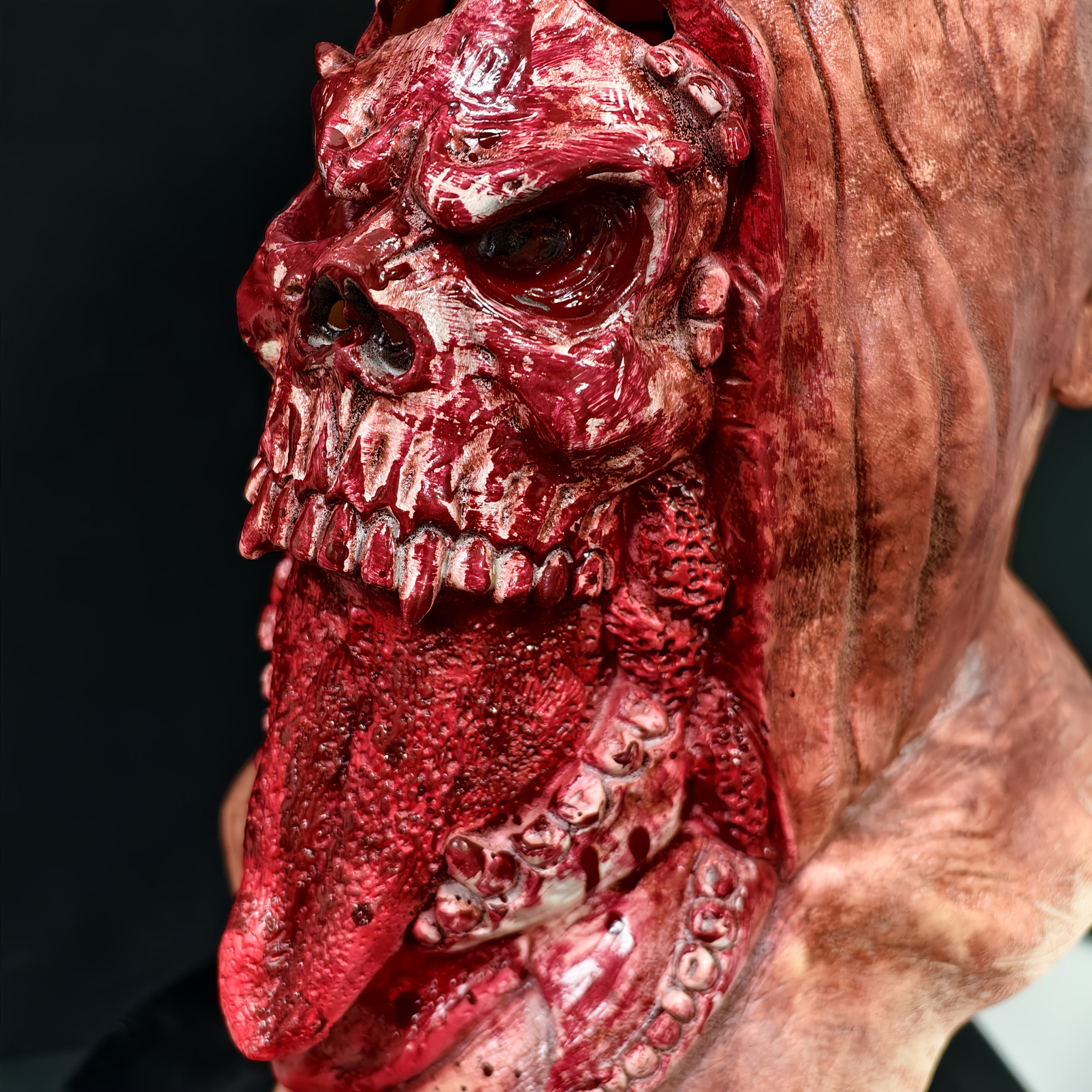 Realistic Horror Eating Head Latex Mask - Zombie Costume Party Mask with Bloody Teeth & Red Eyes, Halloween, Carnival - Non-Electric Horror Headpiece for Haunted Houses, Role-Playing Games - Easy Application & Removal, Hallow