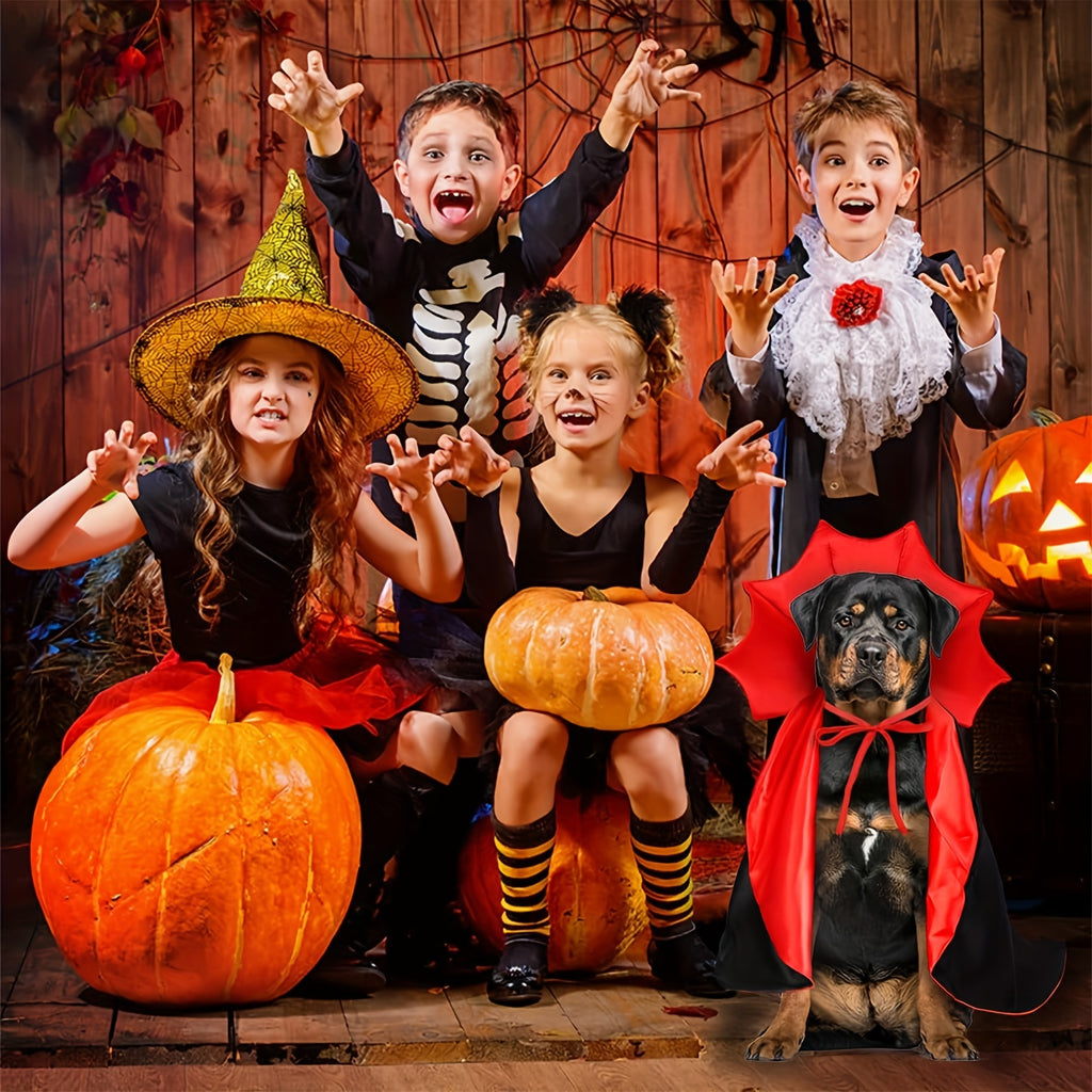 Costume Halloween Cane Vampiro Diavolo - Mantello Rosso Nero per Cani Piccoli Medi Grandi