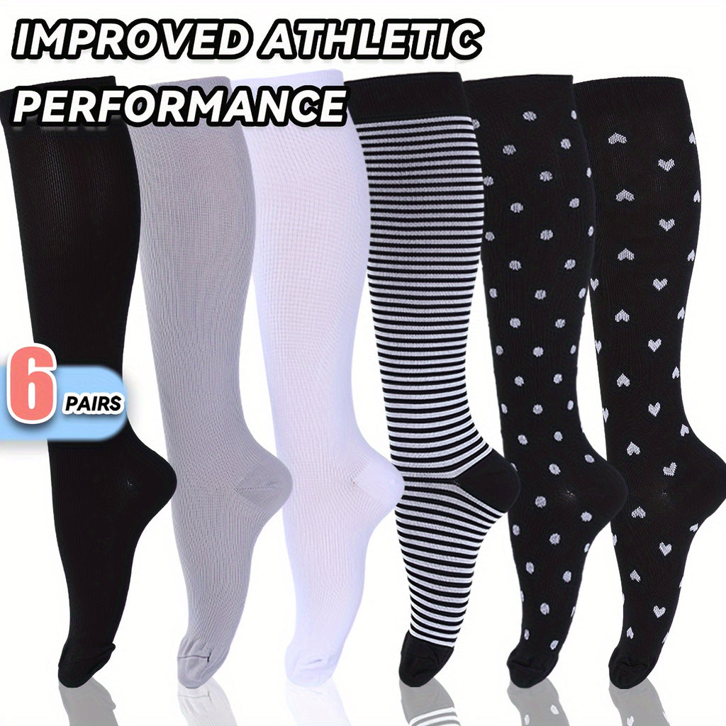 Set 6 Paia Calze a Compressione 15-20mmHg - Calzini Graduati Unisex