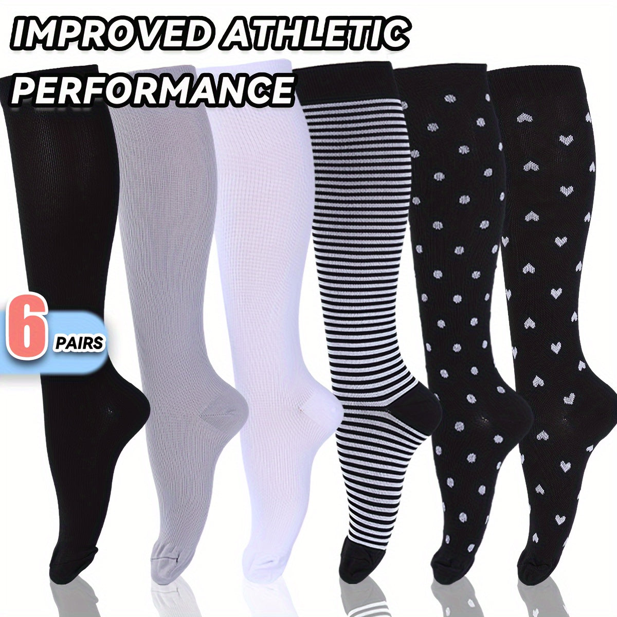 Set 6 Paia Calze a Compressione 15-20mmHg - Calzini Graduati Unisex