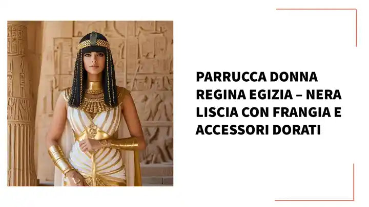 Parrucca Donna Regina Egizia &ndash; Nera Liscia con Frangia e Accessori Dorati by@Outfy