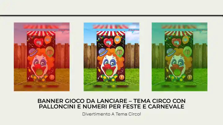 Banner Gioco da Lanciare &ndash; Tema Circo con Palloncini e Numeri per Feste e Carnevale by@Outfy